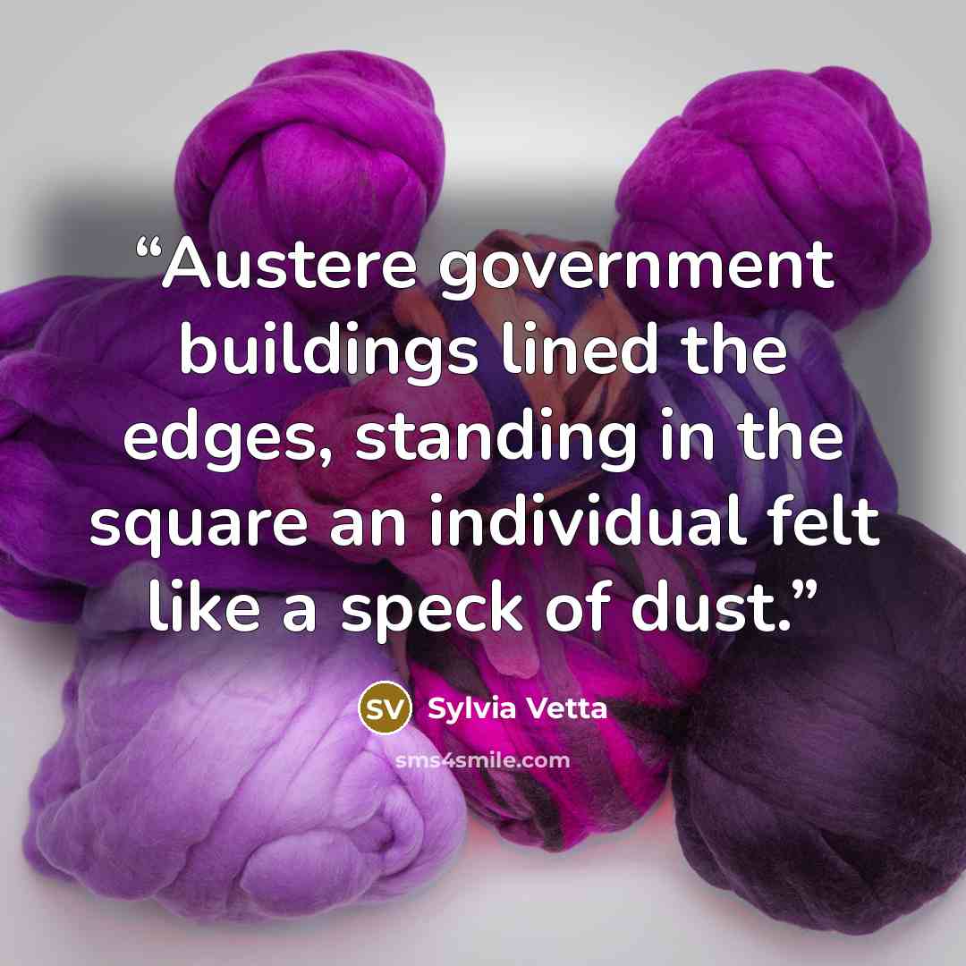 “Austere government buildings lined the edges, standing in the square an individual felt like a speck of dust.” quote by Sylvia Vetta