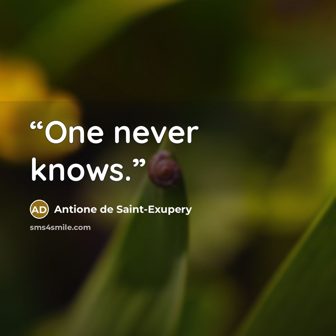 “One never knows.” quote by Antione de Saint-Exupery