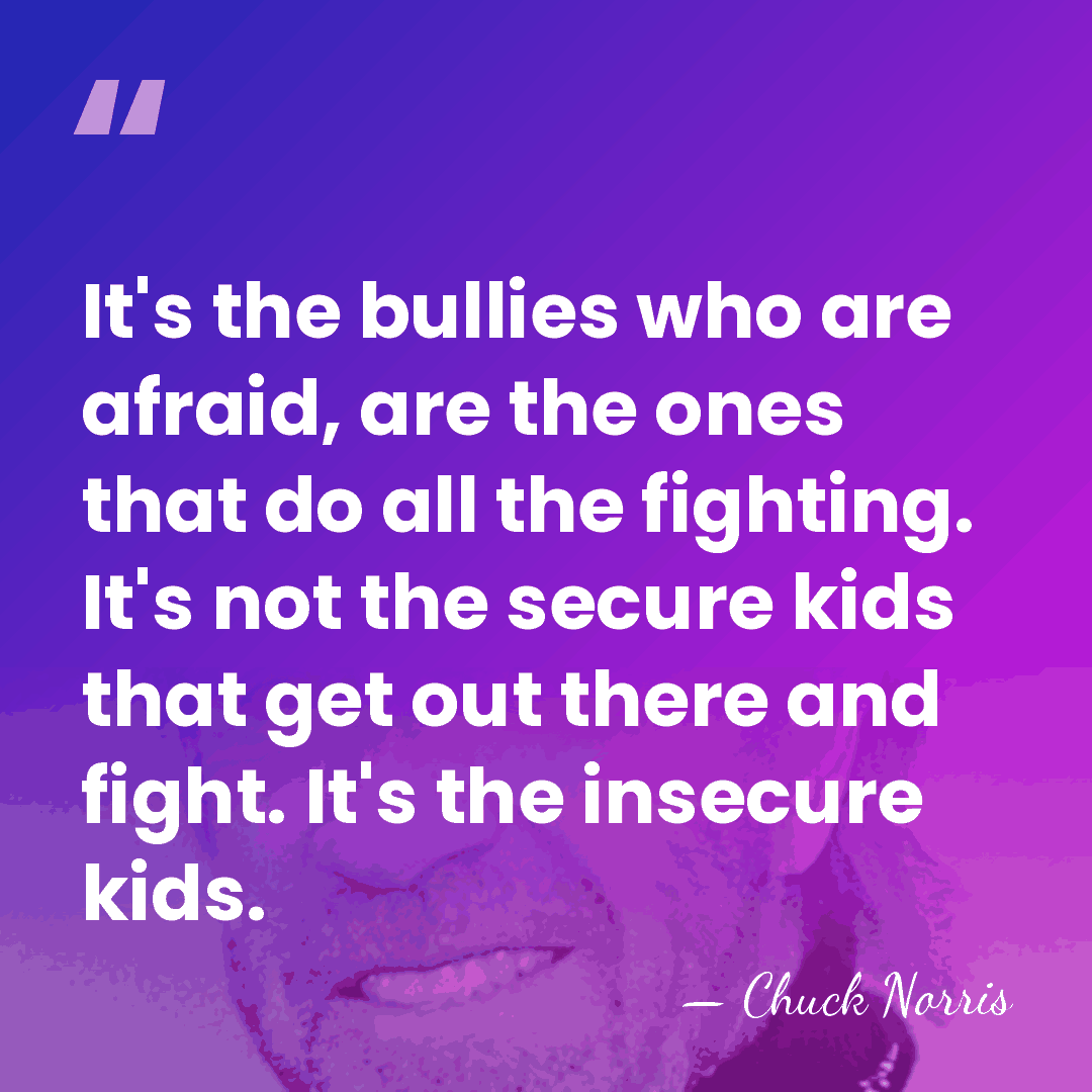 It's the bullies who are afraid, are the ones that do all&hellip; - Chuck Norris