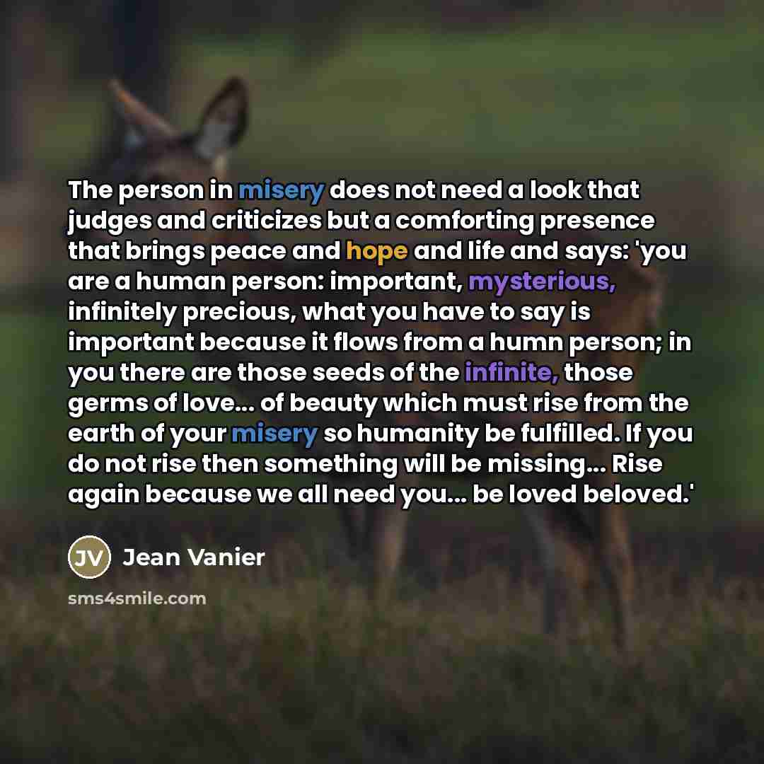 “The person in misery does not need a look that…” quote by Jean Vanier