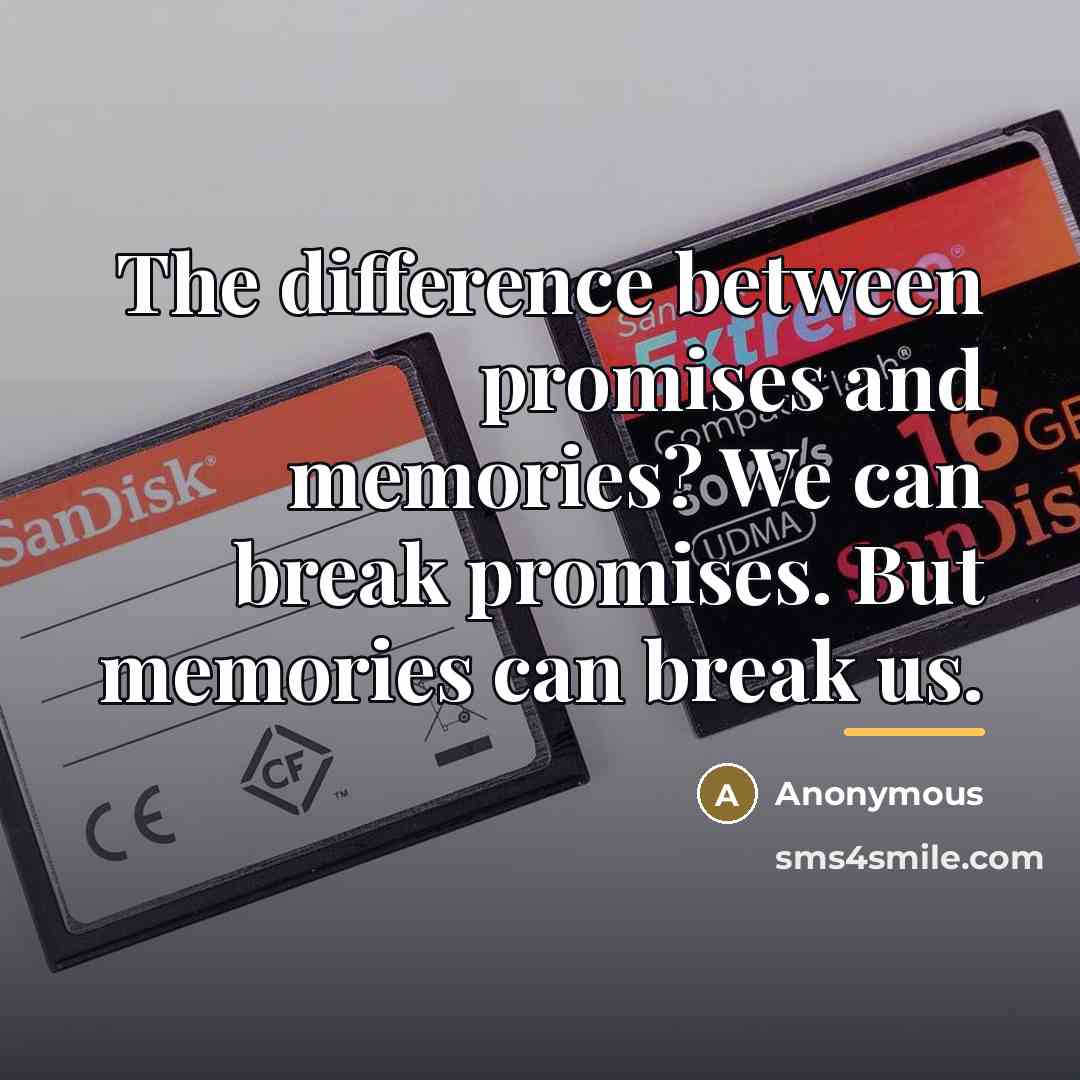 “The difference between promises and memories? We can break promises.…” quote by Anonymous