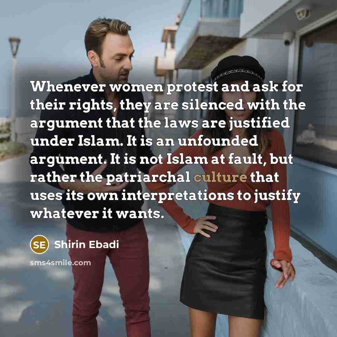 “Whenever women protest and ask for their rights, they are…” quote by Shirin Ebadi