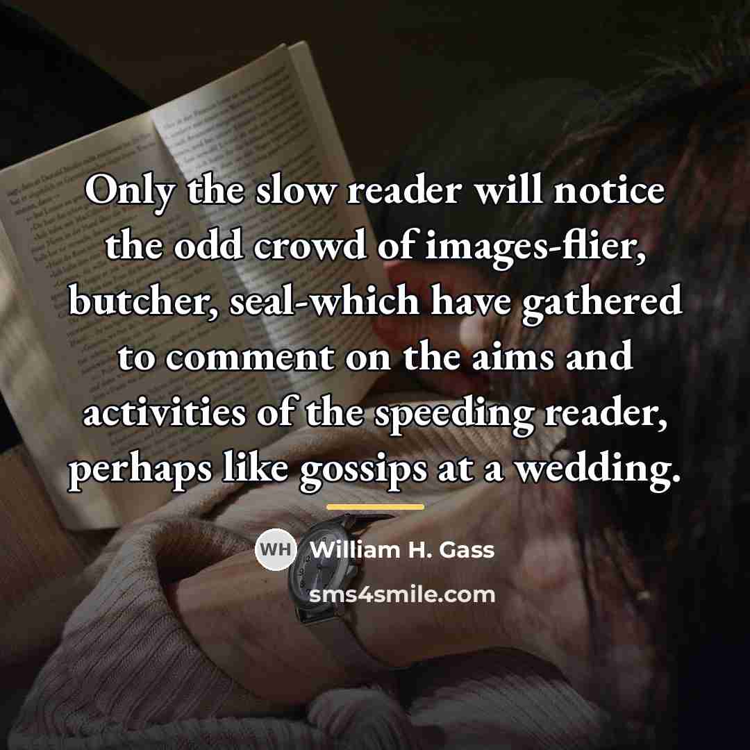 “Only the slow reader will notice the odd crowd of…” quote by William H. Gass