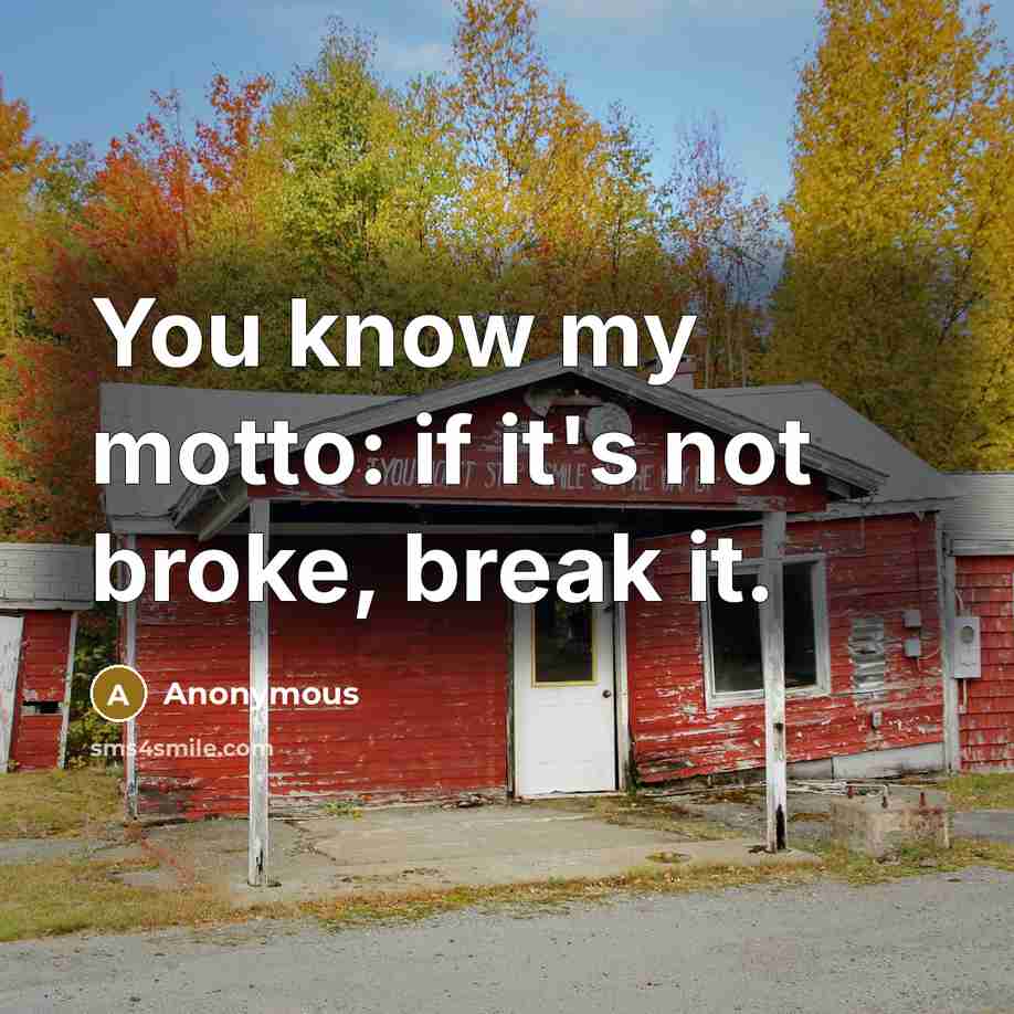 “You know my motto: if it's not broke, break it.…” quote by Anonymous