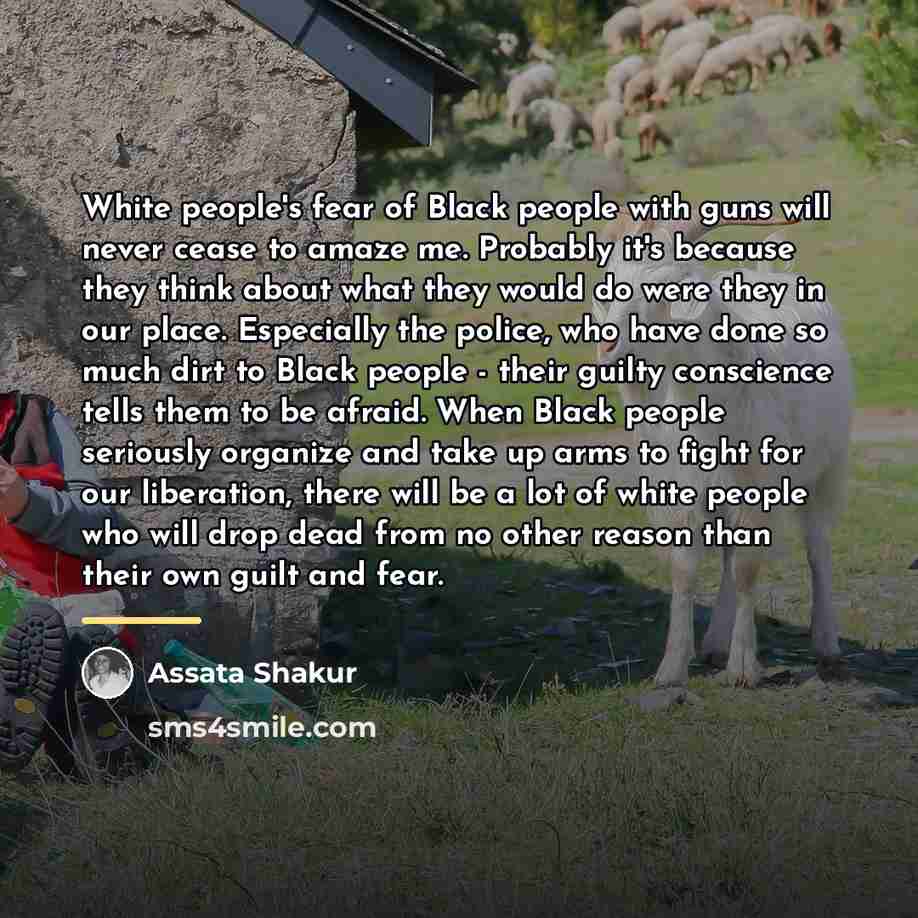 “White people's fear of Black people with guns will never…” quote by Assata Shakur