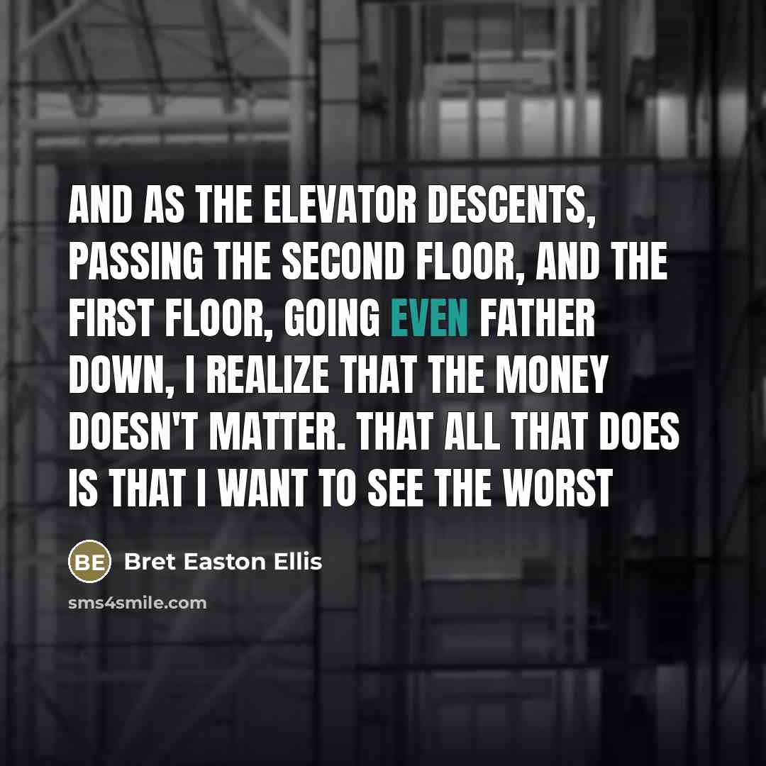 “And as the elevator descents, passing the second floor, and…” quote by Bret Easton Ellis