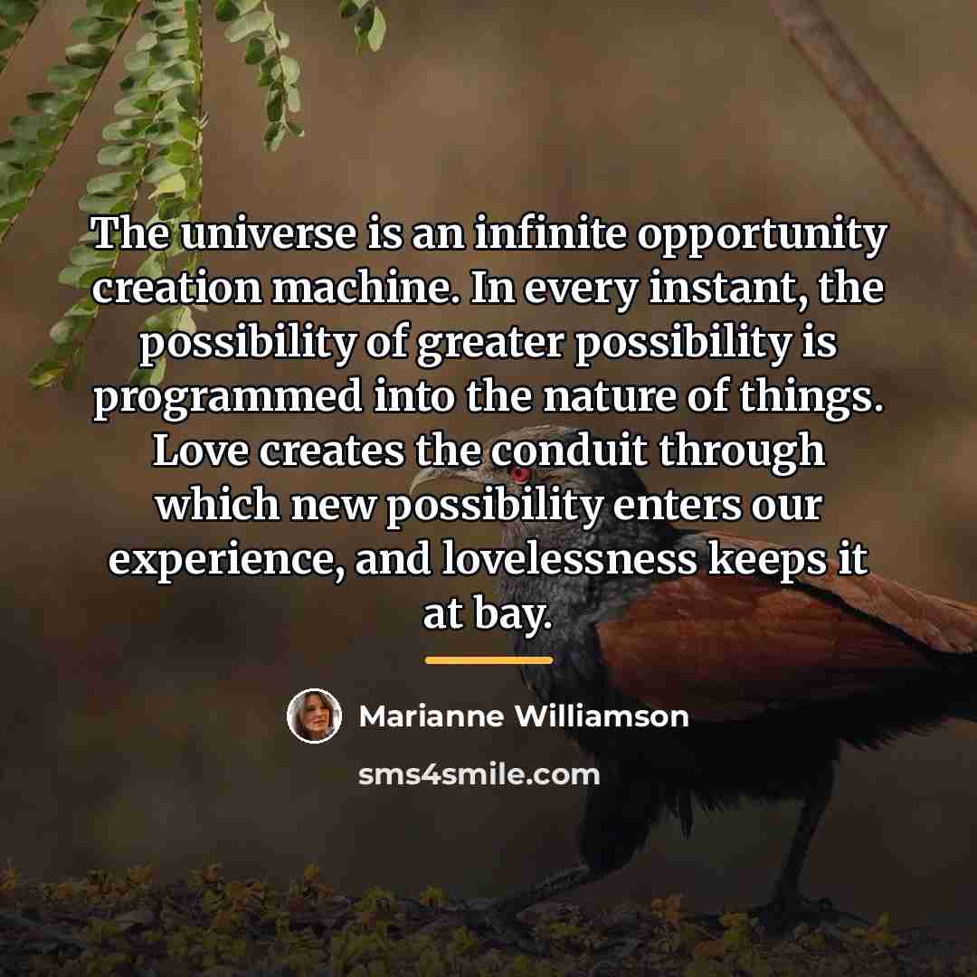 “The universe is an infinite opportunity creation machine. In every…” quote by Marianne Williamson