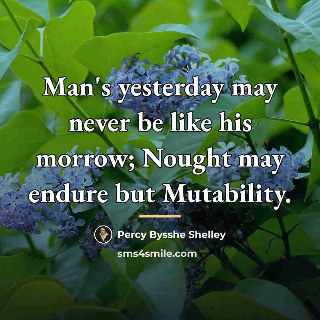 “Man's yesterday may never be like his morrow; Nought may…” quote by Percy Bysshe Shelley