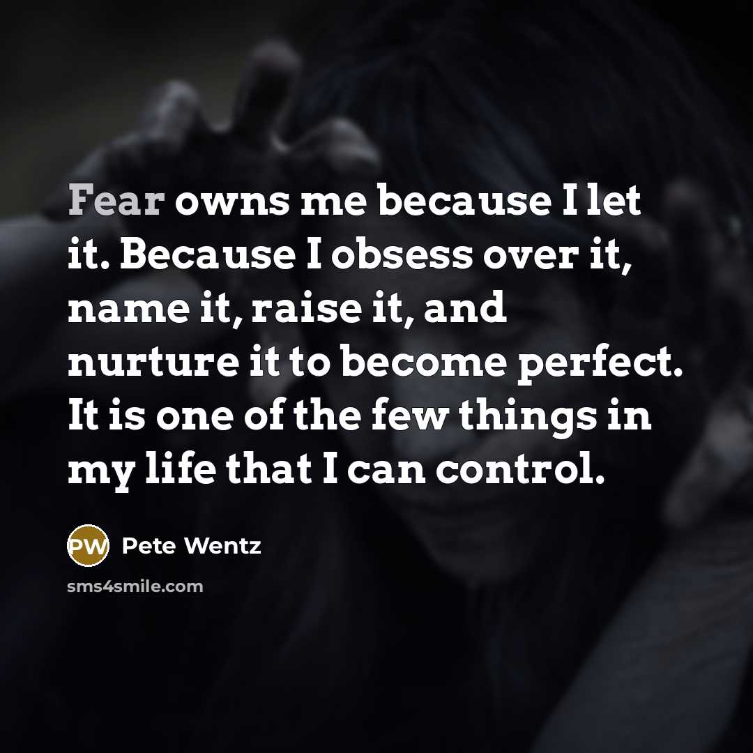 “Fear owns me because I let it. Because I obsess…” quote by Pete Wentz