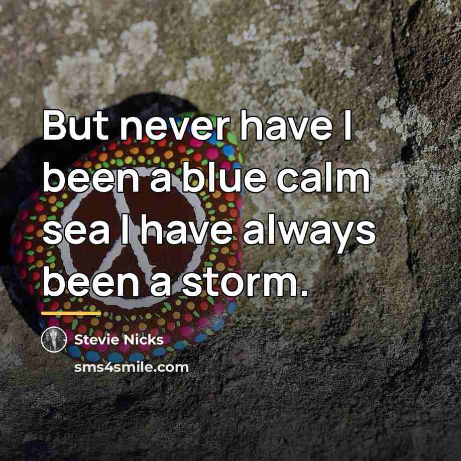 “But never have I been a blue calm sea I…” quote by Stevie Nicks