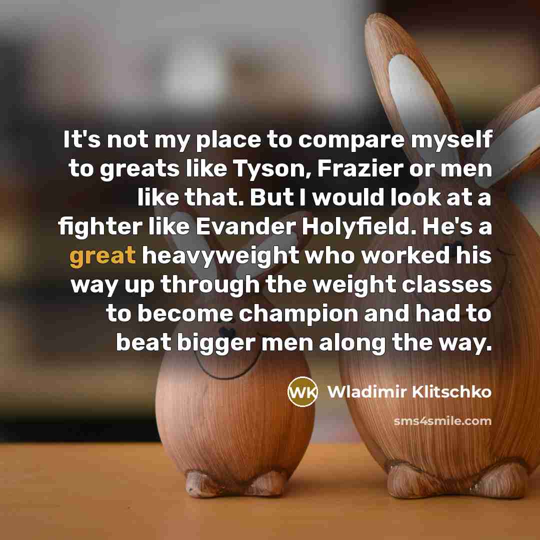 “It's not my place to compare myself to greats like…” quote by Wladimir Klitschko