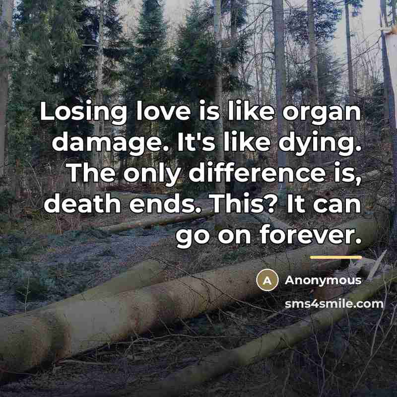 “Losing love is like organ damage. It's like dying. The…” quote by Anonymous