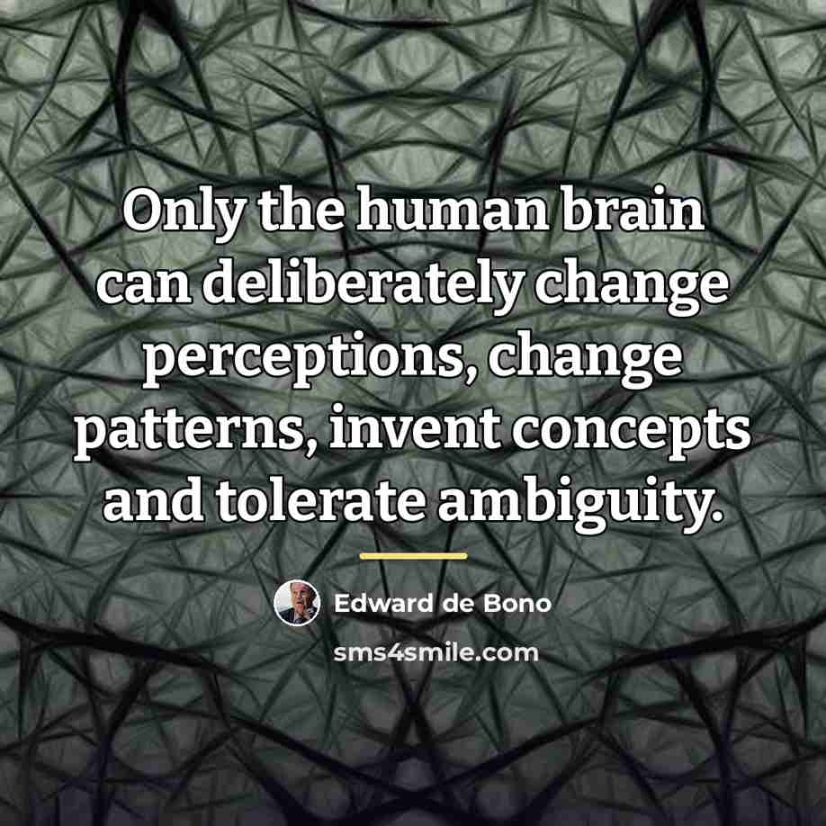 “Only the human brain can deliberately change perceptions, change patterns,…” quote by Edward de Bono