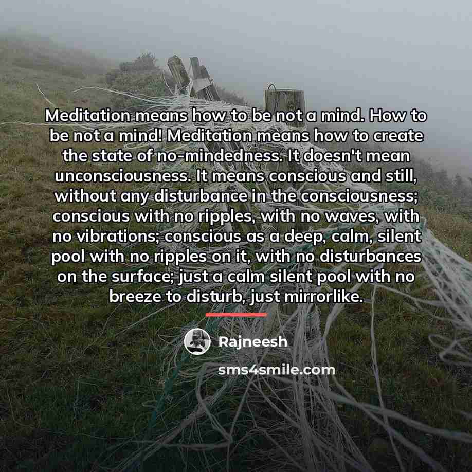“Meditation means how to be not a mind. How to…” quote by Rajneesh
