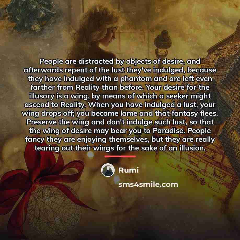 “People are distracted by objects of desire, and afterwards repent…” quote by Rumi