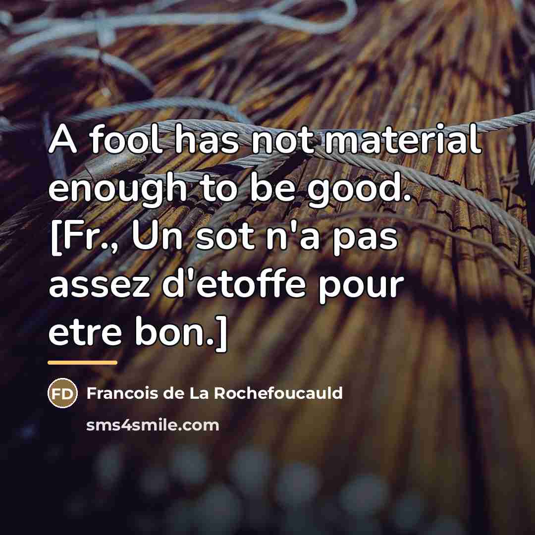 “A fool has not material enough to be good. [Fr.,…” quote by Francois de La Rochefoucauld
