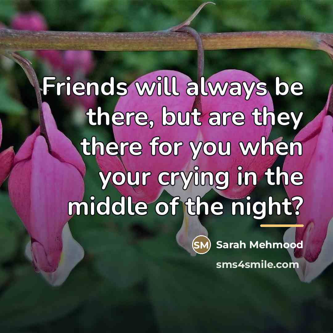 “Friends will always be there, but are they there for…” quote by Sarah Mehmood