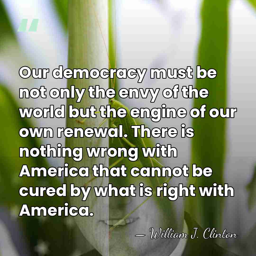 Our democracy must be not only the envy of the world but&hellip; - William J. Clinton