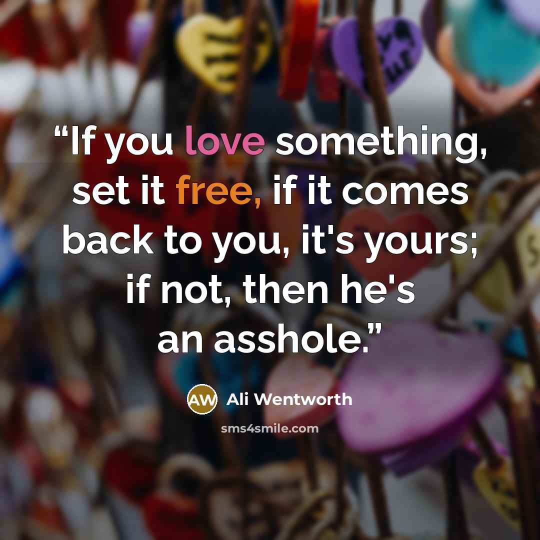 “If you love something, set it free, if it comes back to you, it's yours; if not, then he's an asshole.” quote by Ali Wentworth