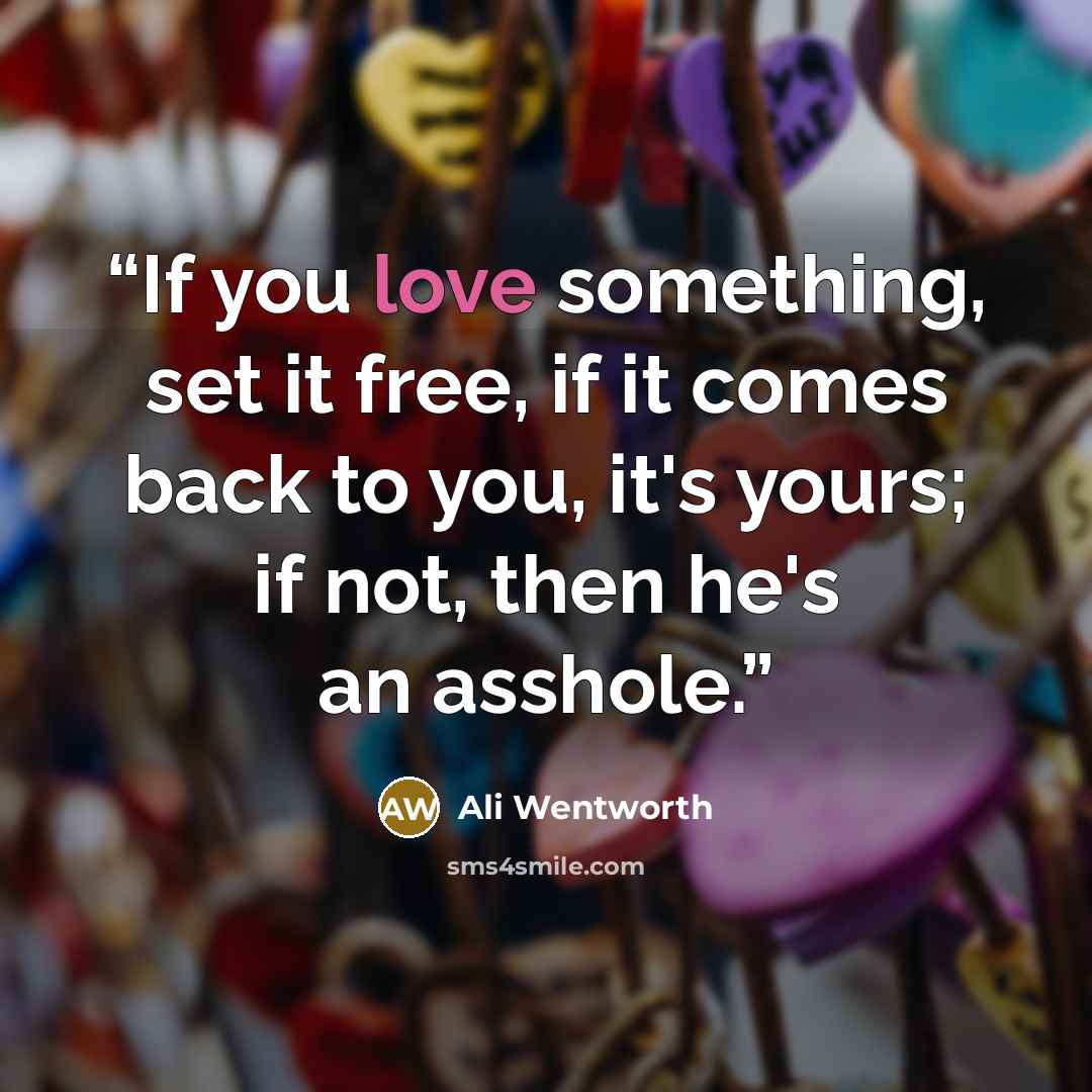 “If you love something, set it free, if it comes back to you, it's yours; if not, then he's an asshole.” quote by Ali Wentworth