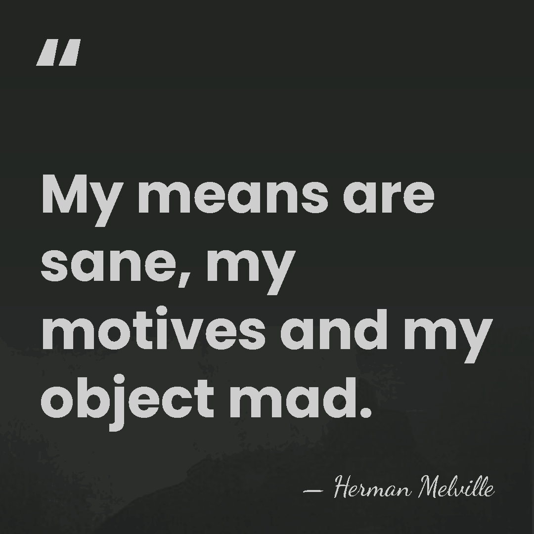 My means are sane, my motives and my object mad. - Herman Melville