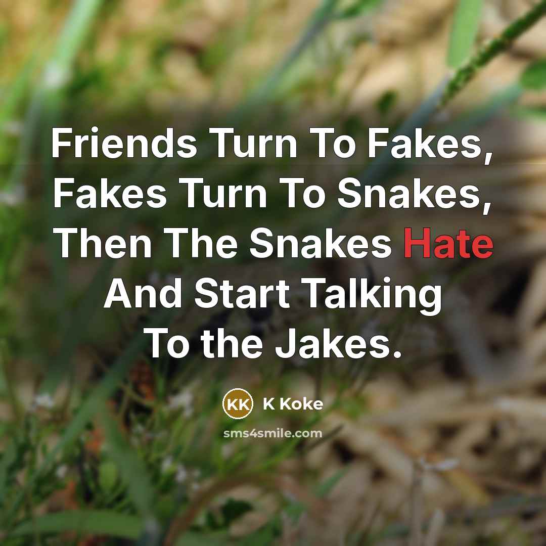 “Friends Turn To Fakes, Fakes Turn To Snakes, Then The Snakes Hate And Start Talking To the Jakes.” quote by K Koke