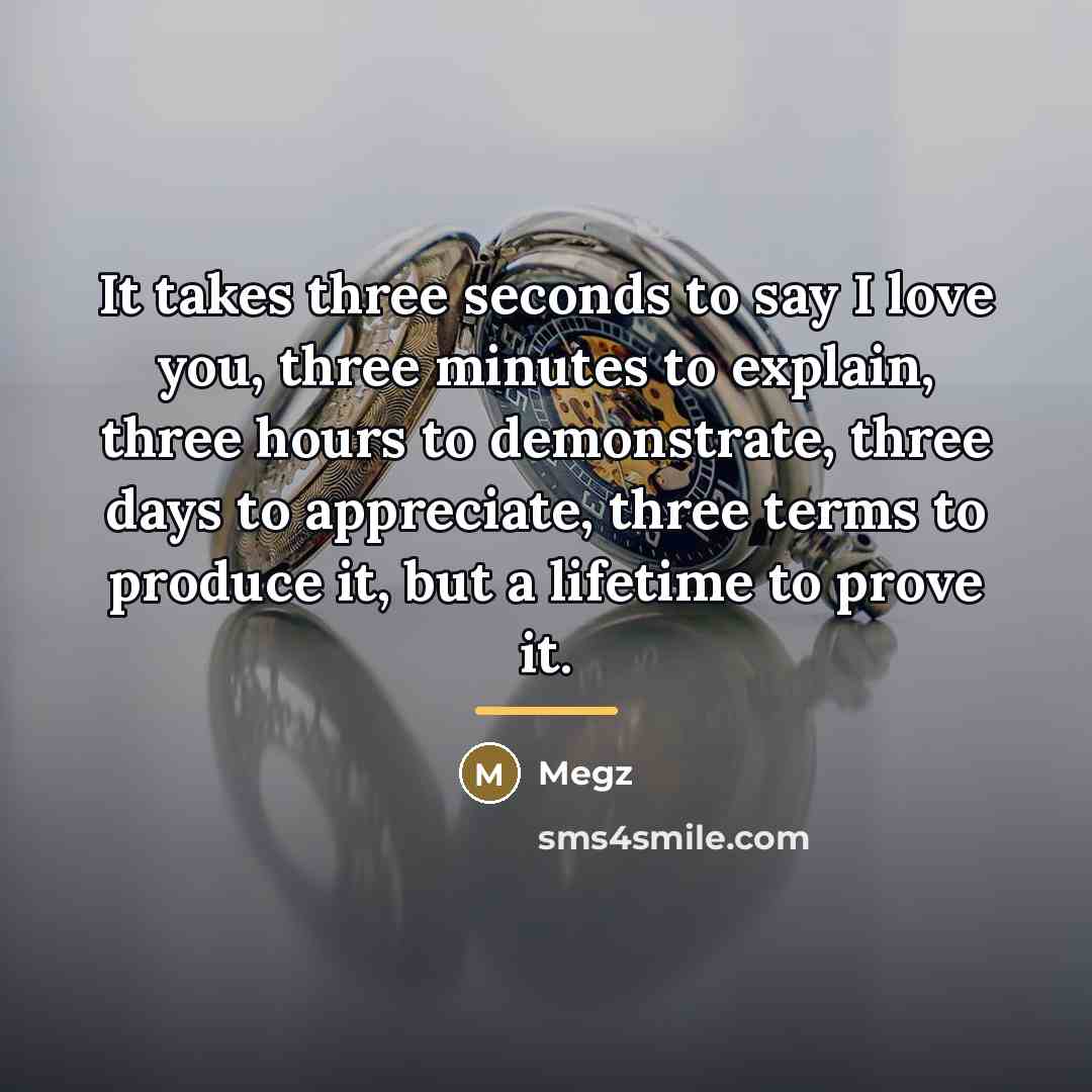 “It takes three seconds to say I love you, three…” quote by Megz