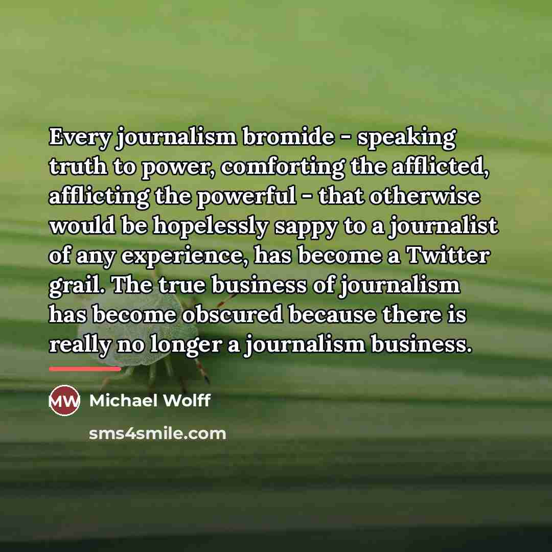 “Every journalism bromide - speaking truth to power, comforting the…” quote by Michael Wolff
