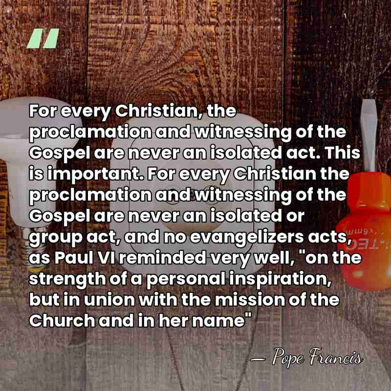 For every Christian, the proclamation and witnessing of the Gospel are never&hellip; - Pope Francis