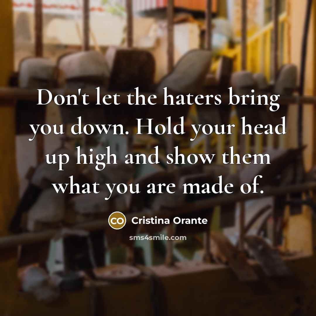 “Don't let the haters bring you down. Hold your head…” quote by Cristina Orante