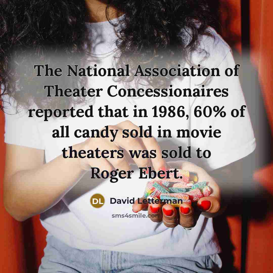 “The National Association of Theater Concessionaires reported that in 1986,…” quote by David Letterman