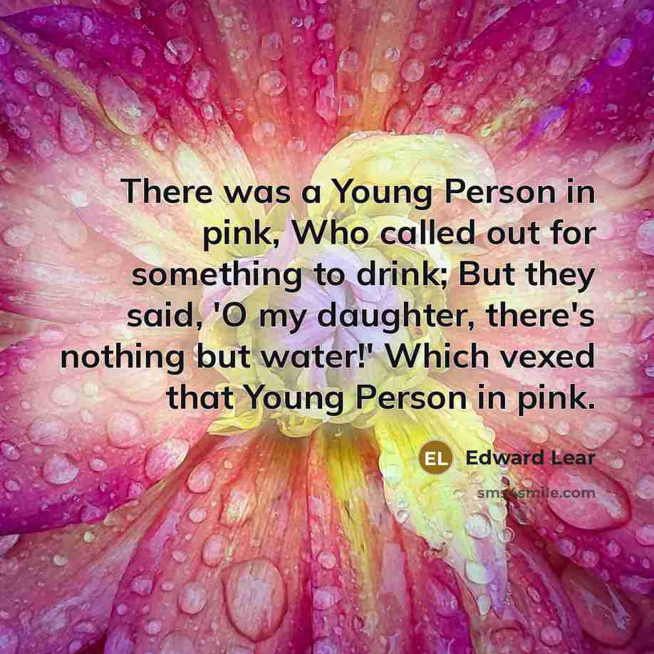 “There was a Young Person in pink, Who called out…” quote by Edward Lear