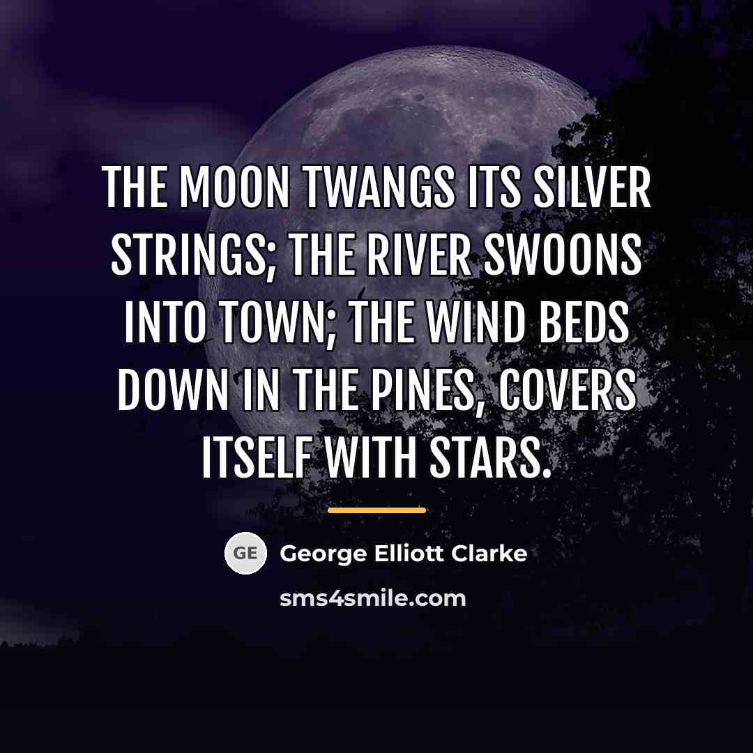 “The moon twangs its silver strings; The river swoons into…” quote by George Elliott Clarke