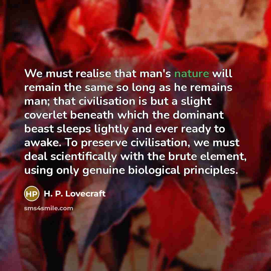 “We must realise that man's nature will remain the same…” quote by H. P. Lovecraft