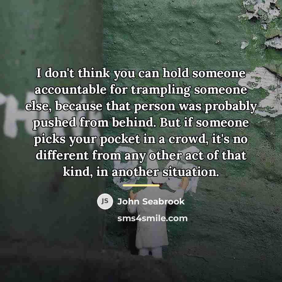 “I don't think you can hold someone accountable for trampling…” quote by John Seabrook