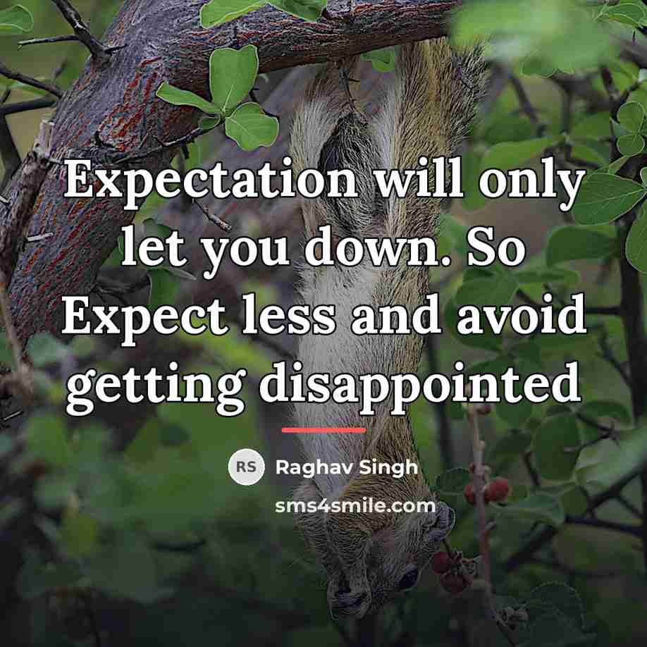 “Expectation will only let you down. So Expect less and…” quote by Raghav Singh