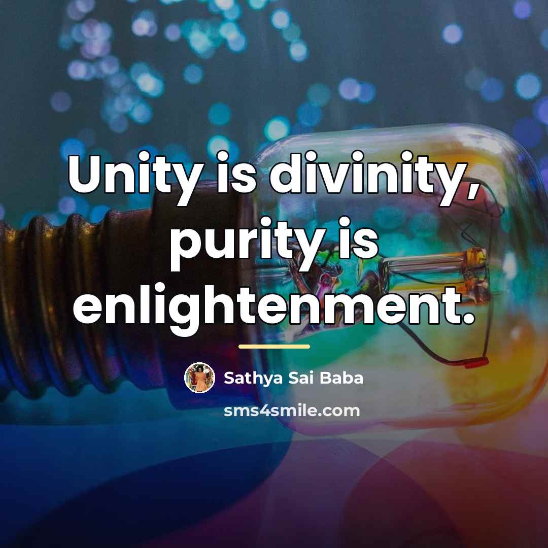 “Unity is divinity, purity is enlightenment.…” quote by Sathya Sai Baba