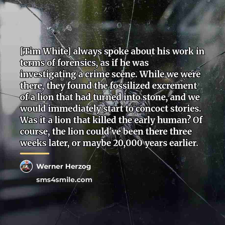 “[Tim White] always spoke about his work in terms of…” quote by Werner Herzog