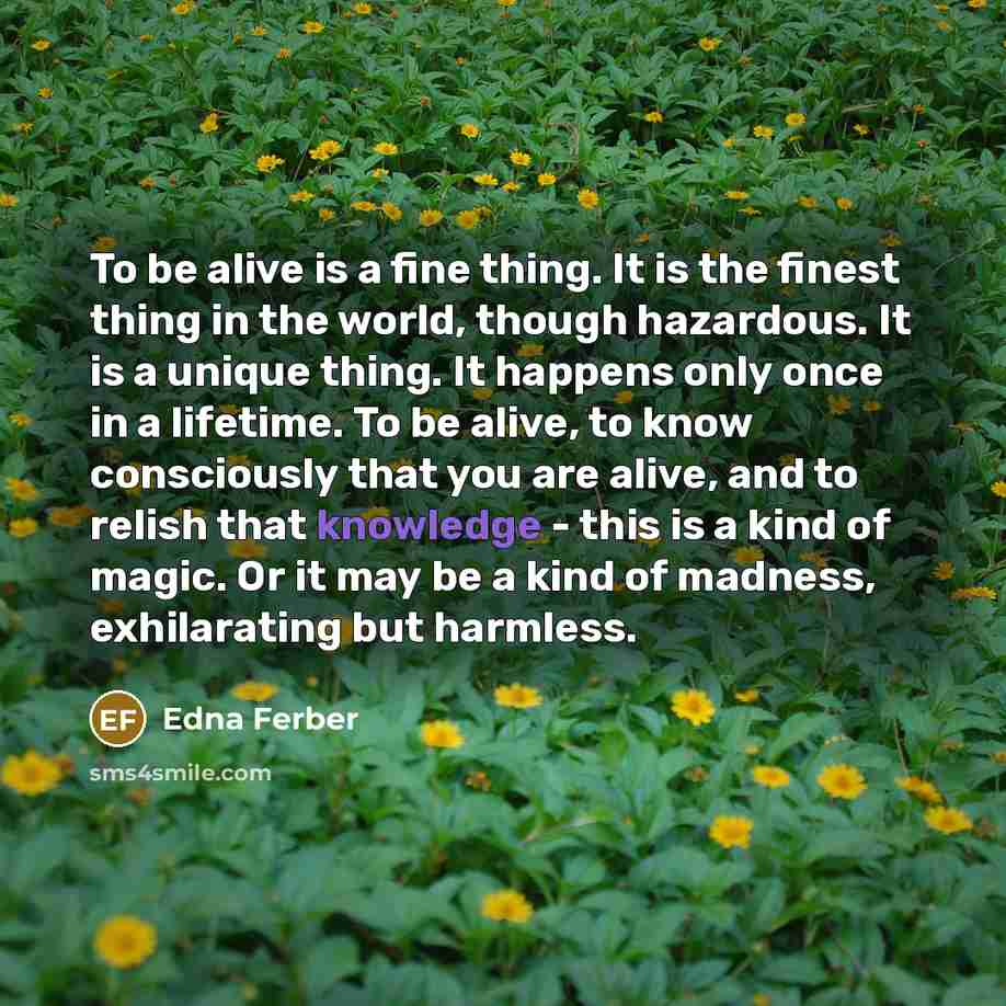“To be alive is a fine thing. It is the…” quote by Edna Ferber