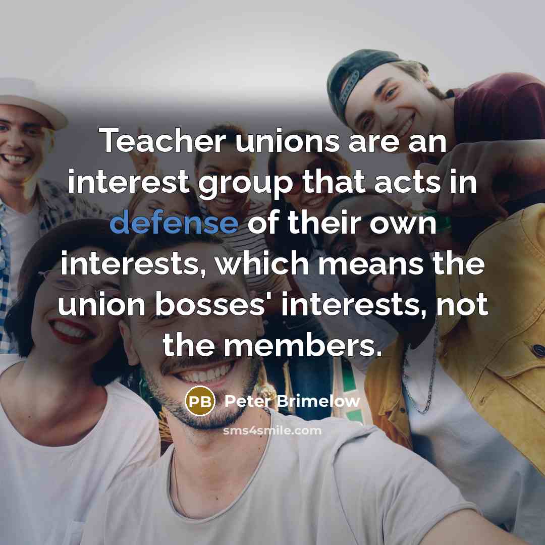 “Teacher unions are an interest group that acts in defense…” quote by Peter Brimelow