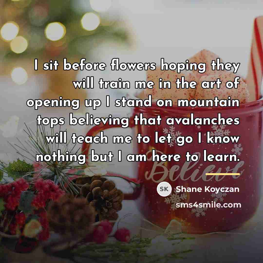 “I sit before flowers hoping they will train me in…” quote by Shane Koyczan