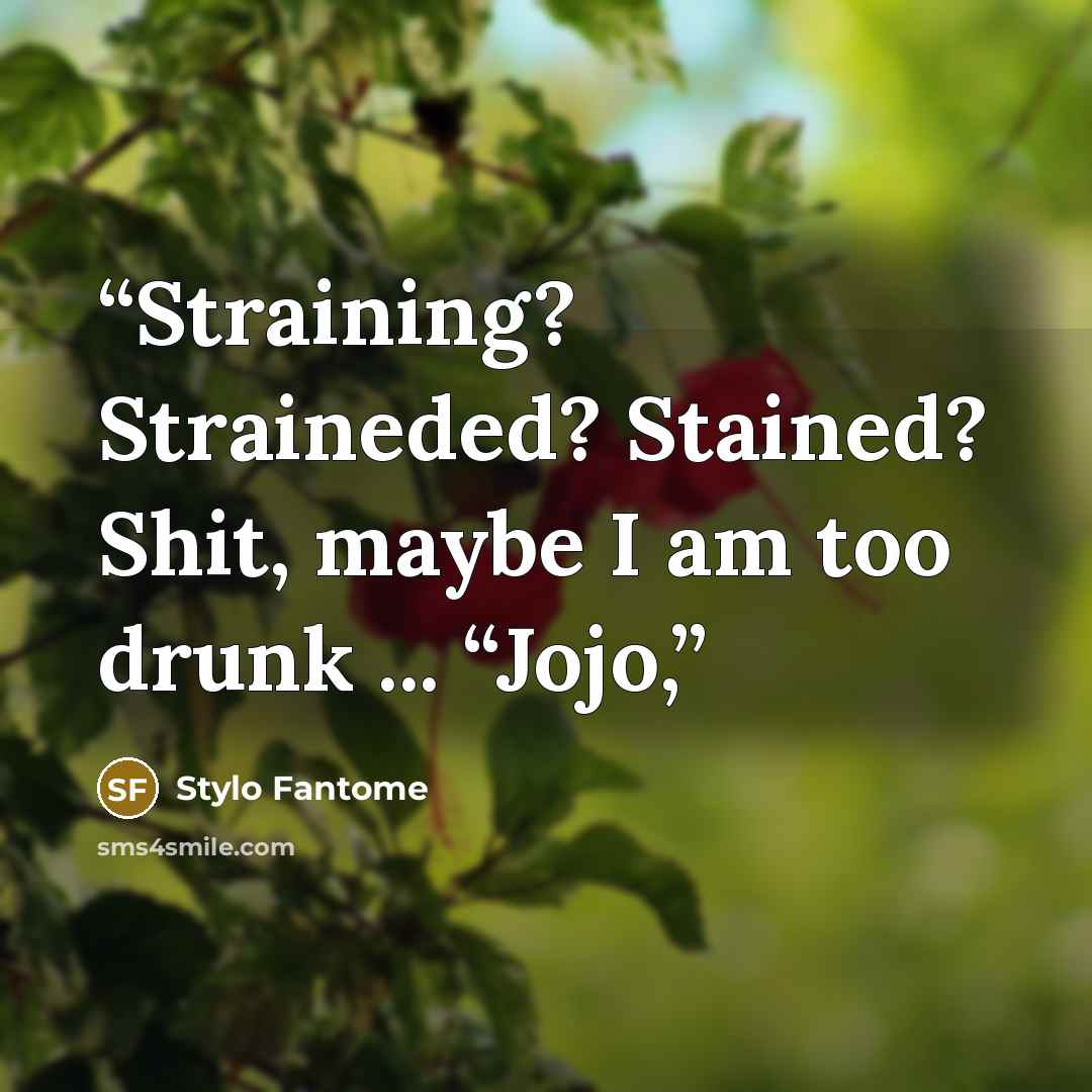 “Straining? Straineded? Stained? Shit, maybe I am too drunk ... “Jojo,” quote by Stylo Fantome