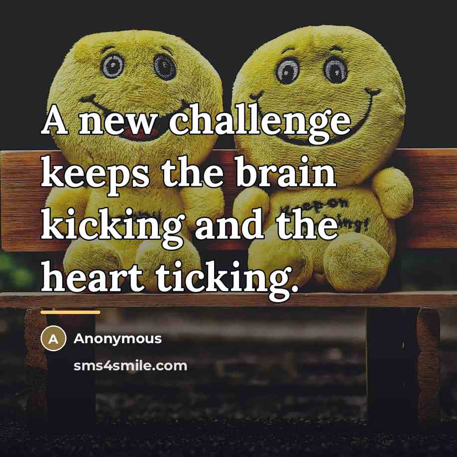 “A new challenge keeps the brain kicking and the heart…” quote by Anonymous
