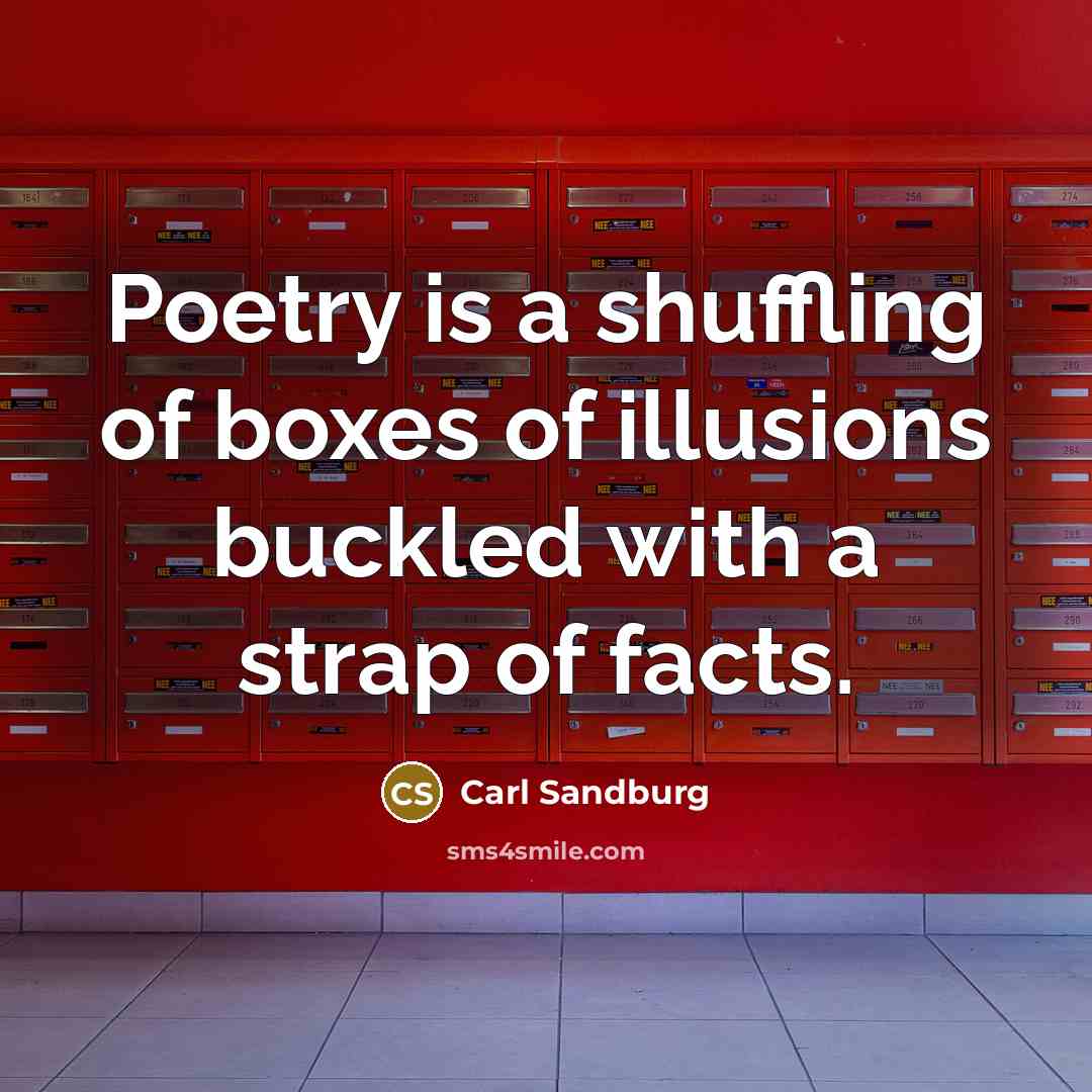 “Poetry is a shuffling of boxes of illusions buckled with…” quote by Carl Sandburg