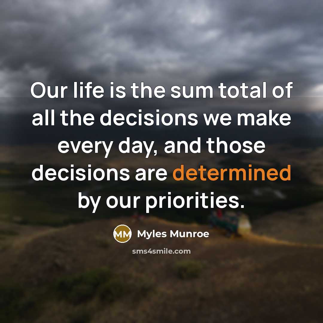 “Our life is the sum total of all the decisions we make every day, and those decisions are determined by our priorities.” quote by Myles Munroe