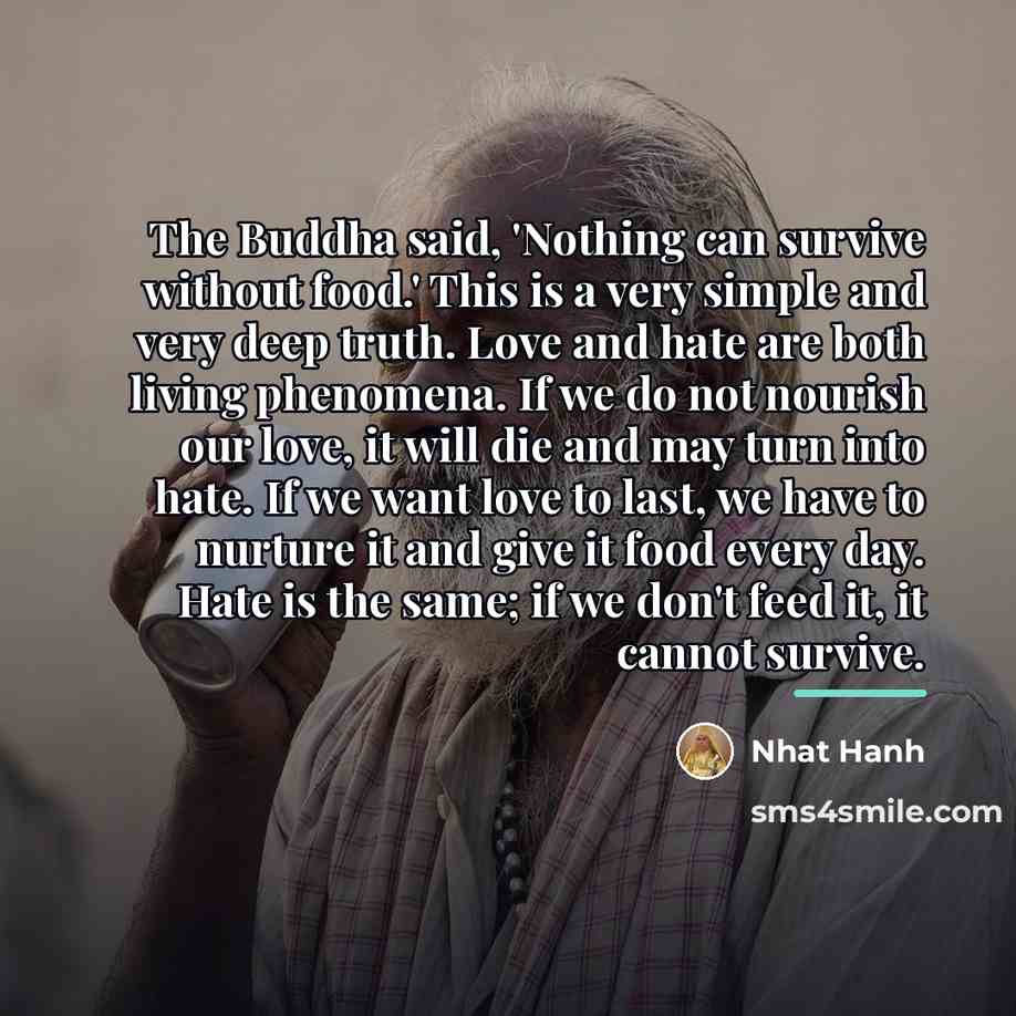“The Buddha said, 'Nothing can survive without food.' This is…” quote by Nhat Hanh