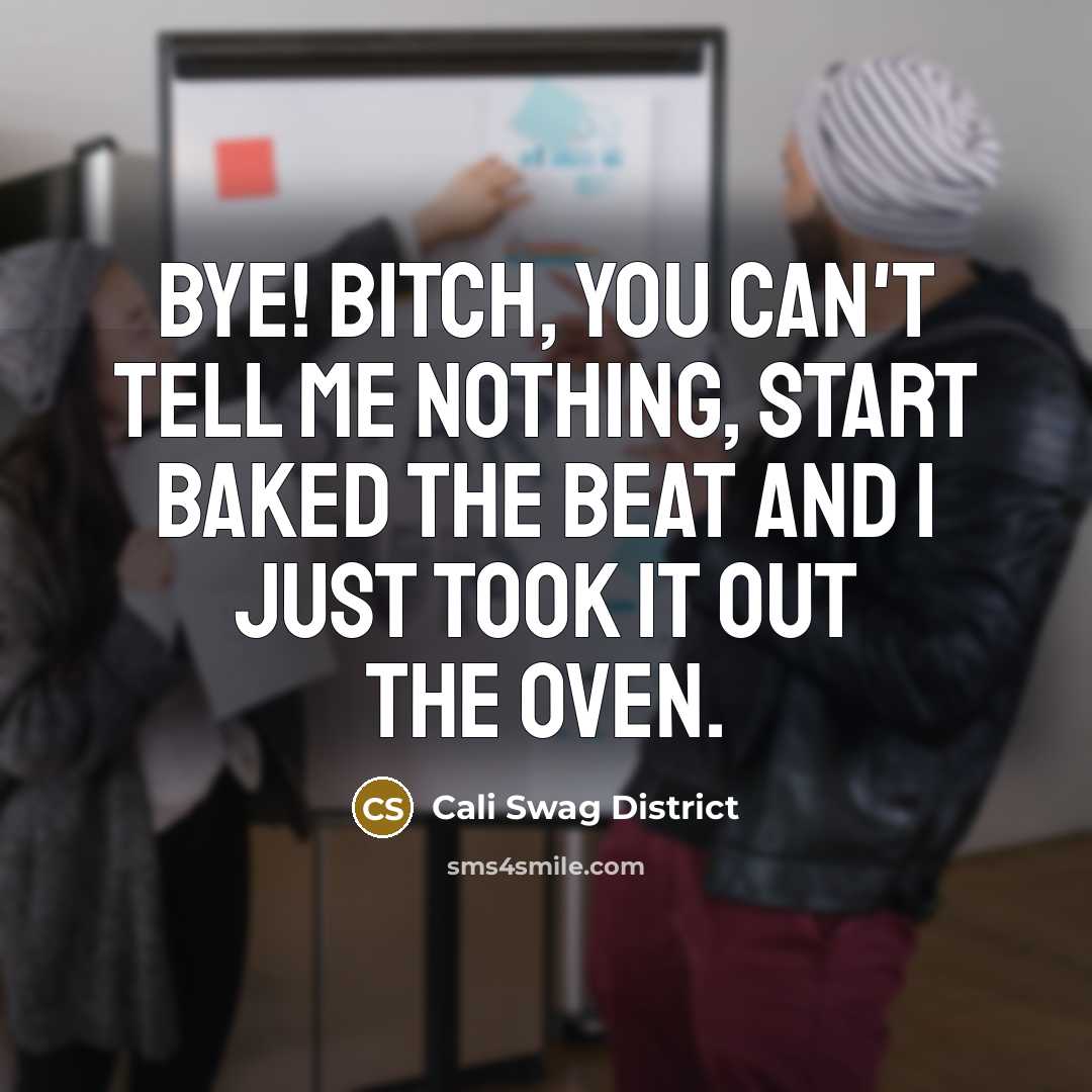 “Bye! Bitch, you can't tell me nothing, start baked the beat and I just took it out the oven.” quote by Cali Swag District