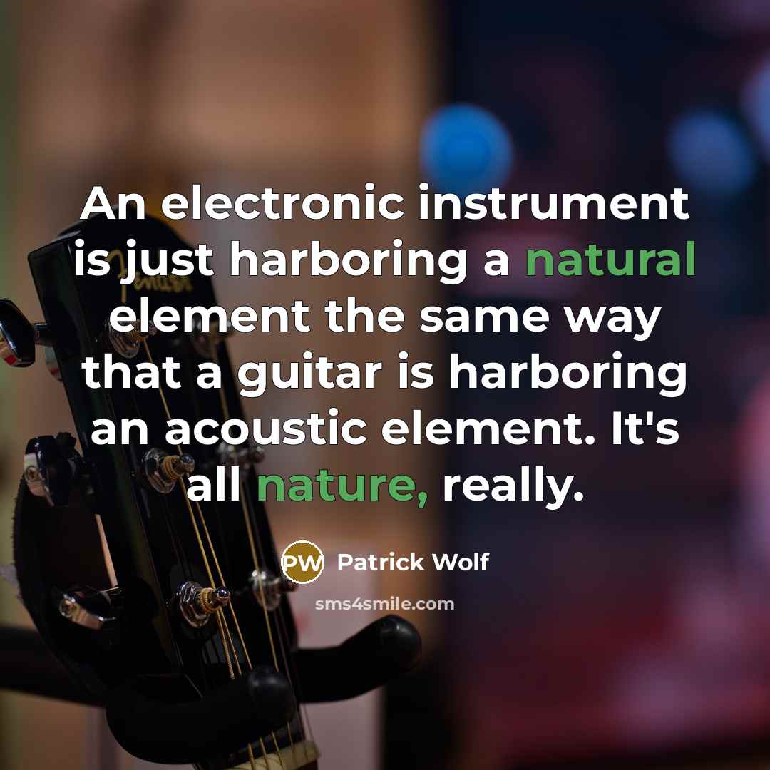 “An electronic instrument is just harboring a natural element the same way that a guitar is harboring an acoustic element. It's all nature, really.” quote by Patrick Wolf