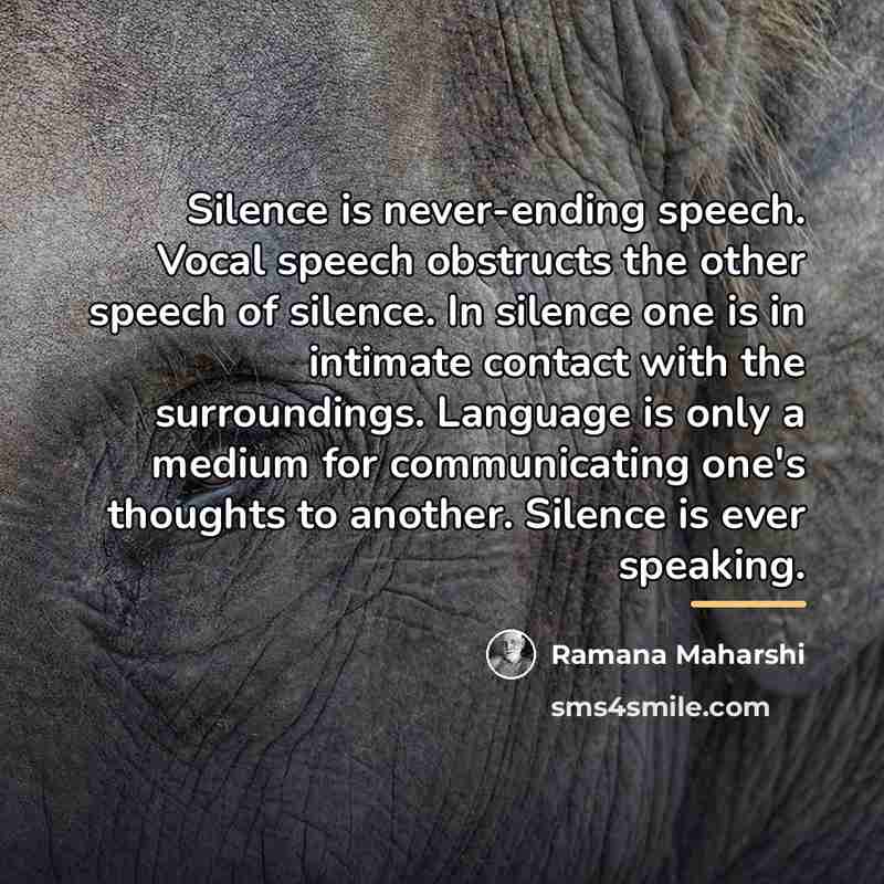 “Silence is never-ending speech. Vocal speech obstructs the other speech…” quote by Ramana Maharshi