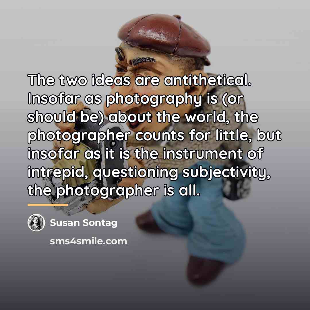“The two ideas are antithetical. Insofar as photography is (or…” quote by Susan Sontag